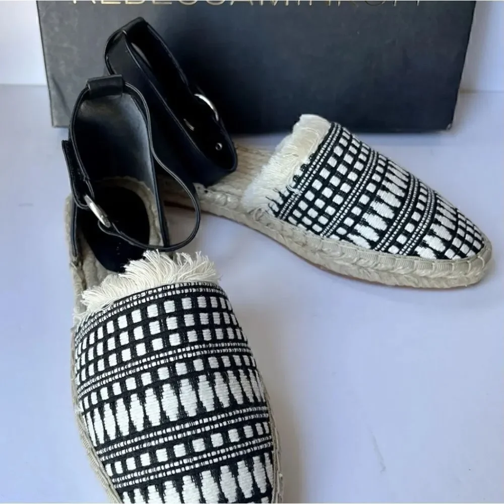 Rebecca Minkoff Vicky Embroidered Ankle Strap Espadrille Flats Shoes